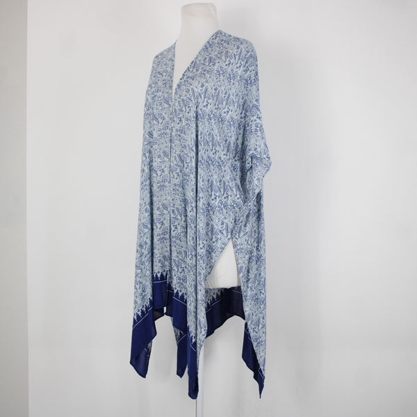 Cabi Sz One Size Blue Light Blue Beach Theme Asymm 100% Viscose Wrap Sweater