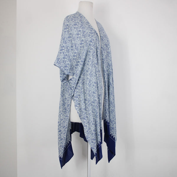 Cabi Sz One Size Blue Light Blue Beach Theme Asymm 100% Viscose Wrap Sweater