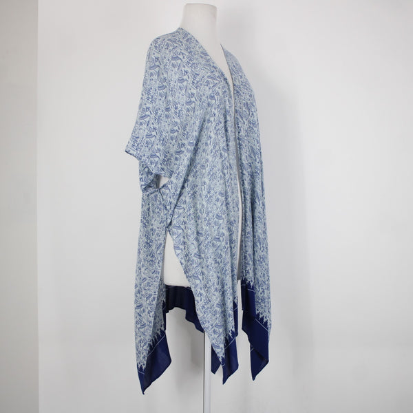 Cabi Sz One Size Blue Light Blue Beach Theme Asymm 100% Viscose Wrap Sweater