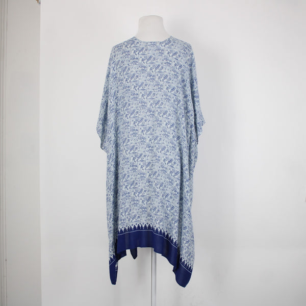 Cabi Sz One Size Blue Light Blue Beach Theme Asymm 100% Viscose Wrap Sweater