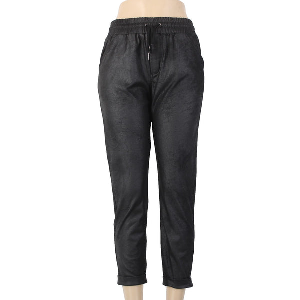 David Lerner AW Capri Pant Sz S x 26 Black Faux Leather Polyurethane AW Capri