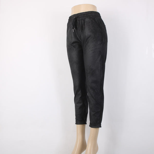 David Lerner AW Capri Pant Sz S x 26 Black Faux Leather Polyurethane AW Capri