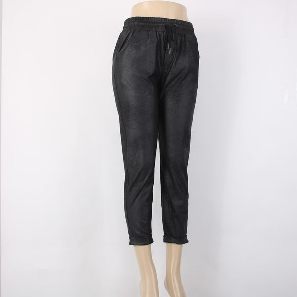 David Lerner AW Capri Pant Sz S x 26 Black Faux Leather Polyurethane AW Capri