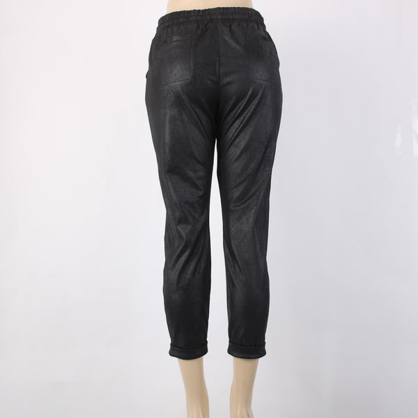 David Lerner AW Capri Pant Sz S x 26 Black Faux Leather Polyurethane AW Capri