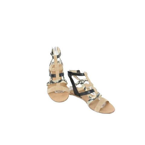 Calvin Klein Selina 6.5M Tan Black Snake Flat Strappy Vegan Leather Sandal