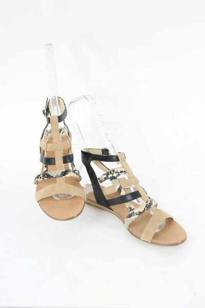 Calvin Klein Selina 6.5M Tan Black Snake Flat Strappy Vegan Leather Sandal