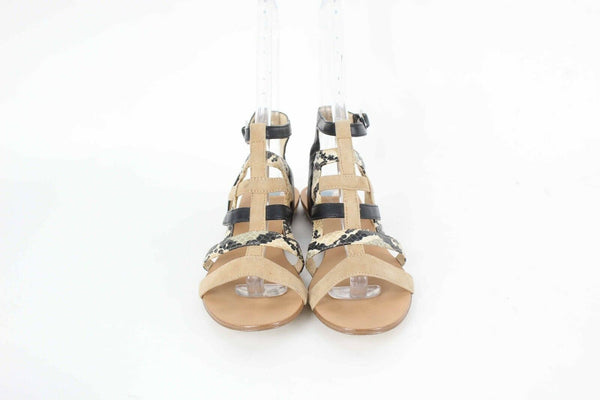 Calvin Klein Selina 6.5M Tan Black Snake Flat Strappy Vegan Leather Sandal
