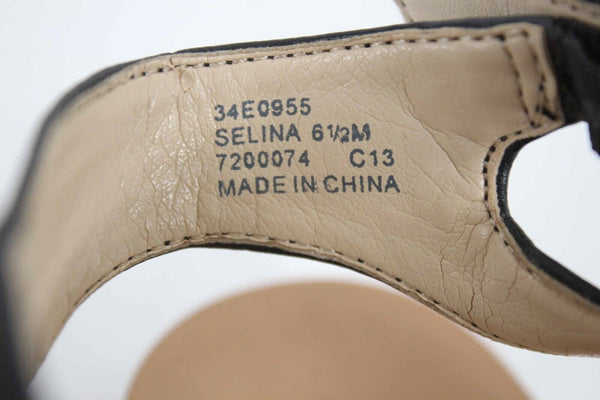 Calvin Klein Selina 6.5M Tan Black Snake Flat Strappy Vegan Leather Sandal