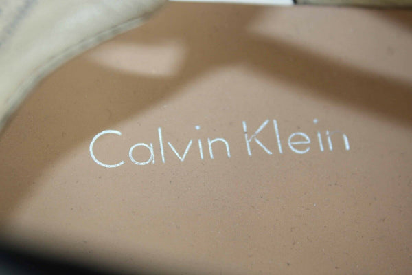 Calvin Klein Selina 6.5M Tan Black Snake Flat Strappy Vegan Leather Sandal