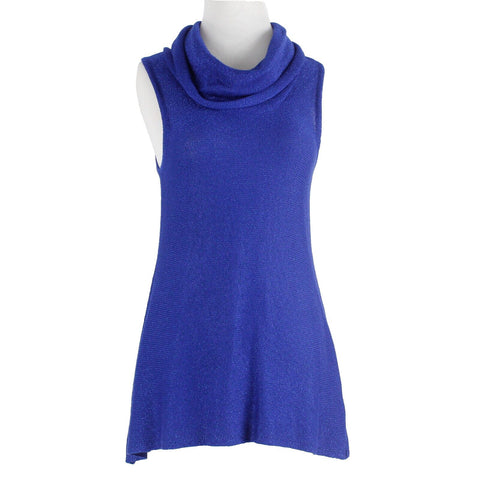 Cupio NEW Sz S Shimmer Royal Blue Cowl Neck Sleeveless Rayon Blend Knit Tunic