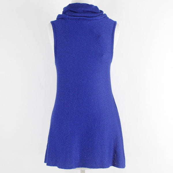 Cupio NEW Sz S Shimmer Royal Blue Cowl Neck Sleeveless Rayon Blend Knit Tunic