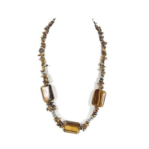 Tiger's Eye 21.75" Polished Silvertone Beads Toggle Clasp Necklace
