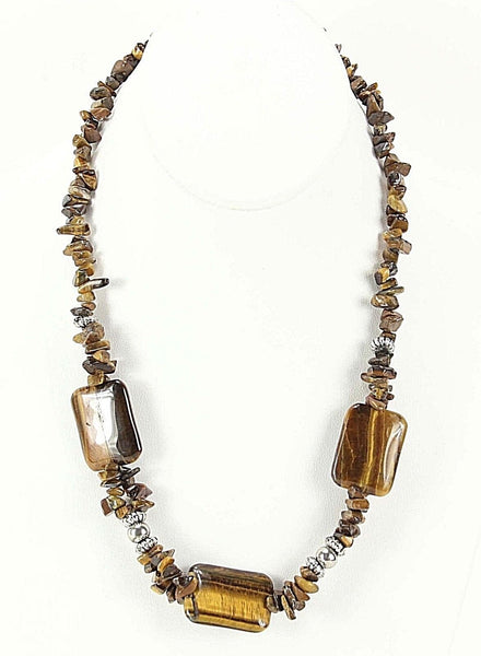 Tiger's Eye 21.75" Polished Silvertone Beads Toggle Clasp Necklace