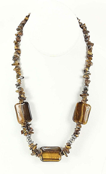 Tiger's Eye 21.75" Polished Silvertone Beads Toggle Clasp Necklace