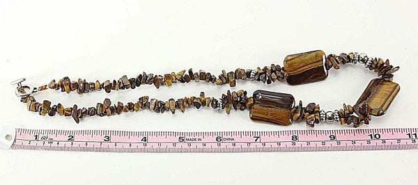 Tiger's Eye 21.75" Polished Silvertone Beads Toggle Clasp Necklace