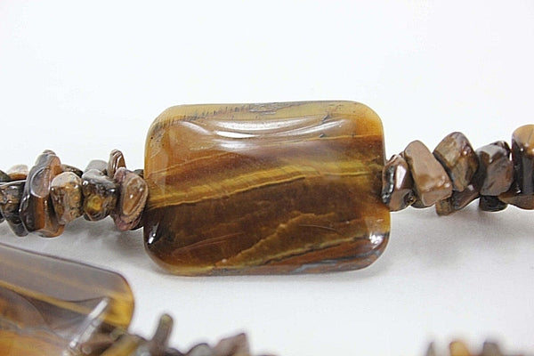 Tiger's Eye 21.75" Polished Silvertone Beads Toggle Clasp Necklace