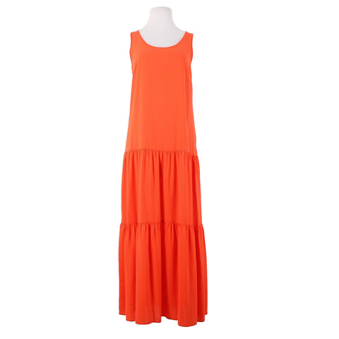 Elizabeth And James Sz XS Orange Sheer Tiered Side Zip Long 100% Polyester Dress