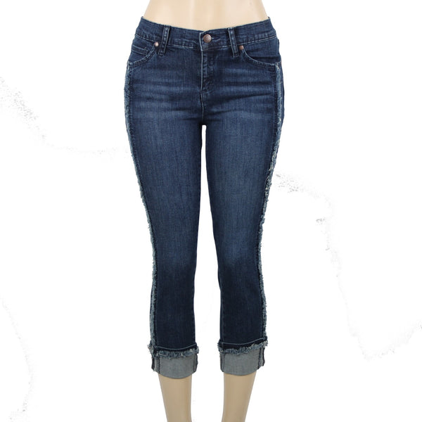 Karl Lagerfeld NEW Sz 4P x 24 Blue Denim Pocket Fringe Crop Cotton Elastane Jean