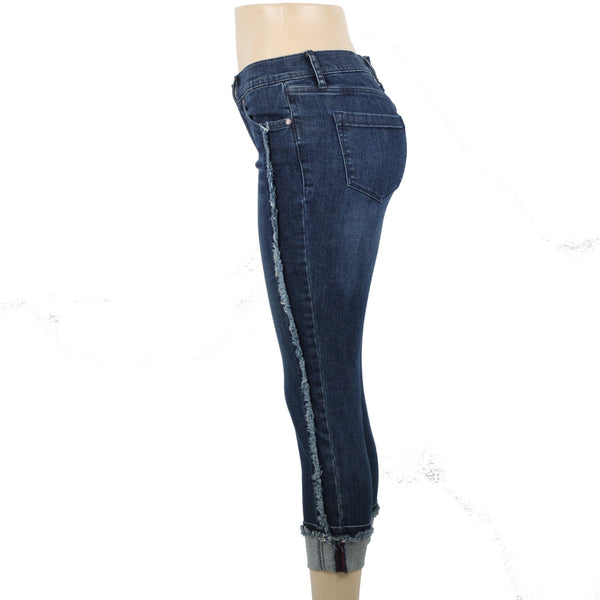 Karl Lagerfeld NEW Sz 4P x 24 Blue Denim Pocket Fringe Crop Cotton Elastane Jean