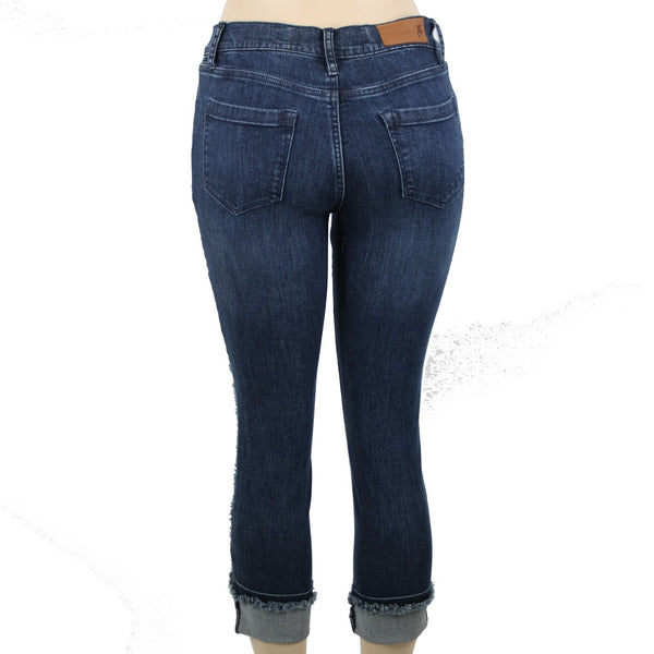 Karl Lagerfeld NEW Sz 4P x 24 Blue Denim Pocket Fringe Crop Cotton Elastane Jean