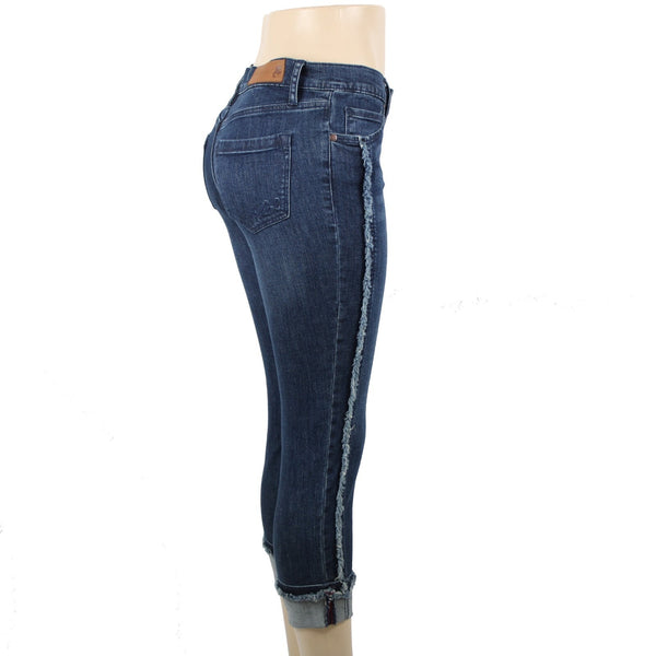 Karl Lagerfeld NEW Sz 4P x 24 Blue Denim Pocket Fringe Crop Cotton Elastane Jean