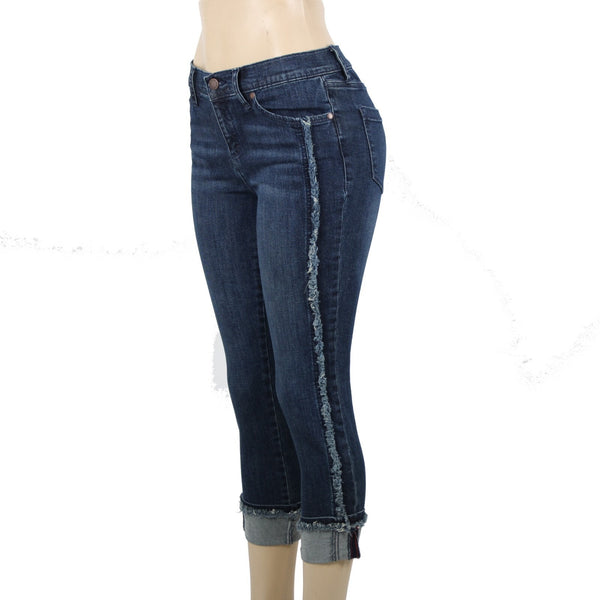 Karl Lagerfeld NEW Sz 4P x 24 Blue Denim Pocket Fringe Crop Cotton Elastane Jean