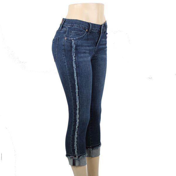 Karl Lagerfeld NEW Sz 4P x 24 Blue Denim Pocket Fringe Crop Cotton Elastane Jean