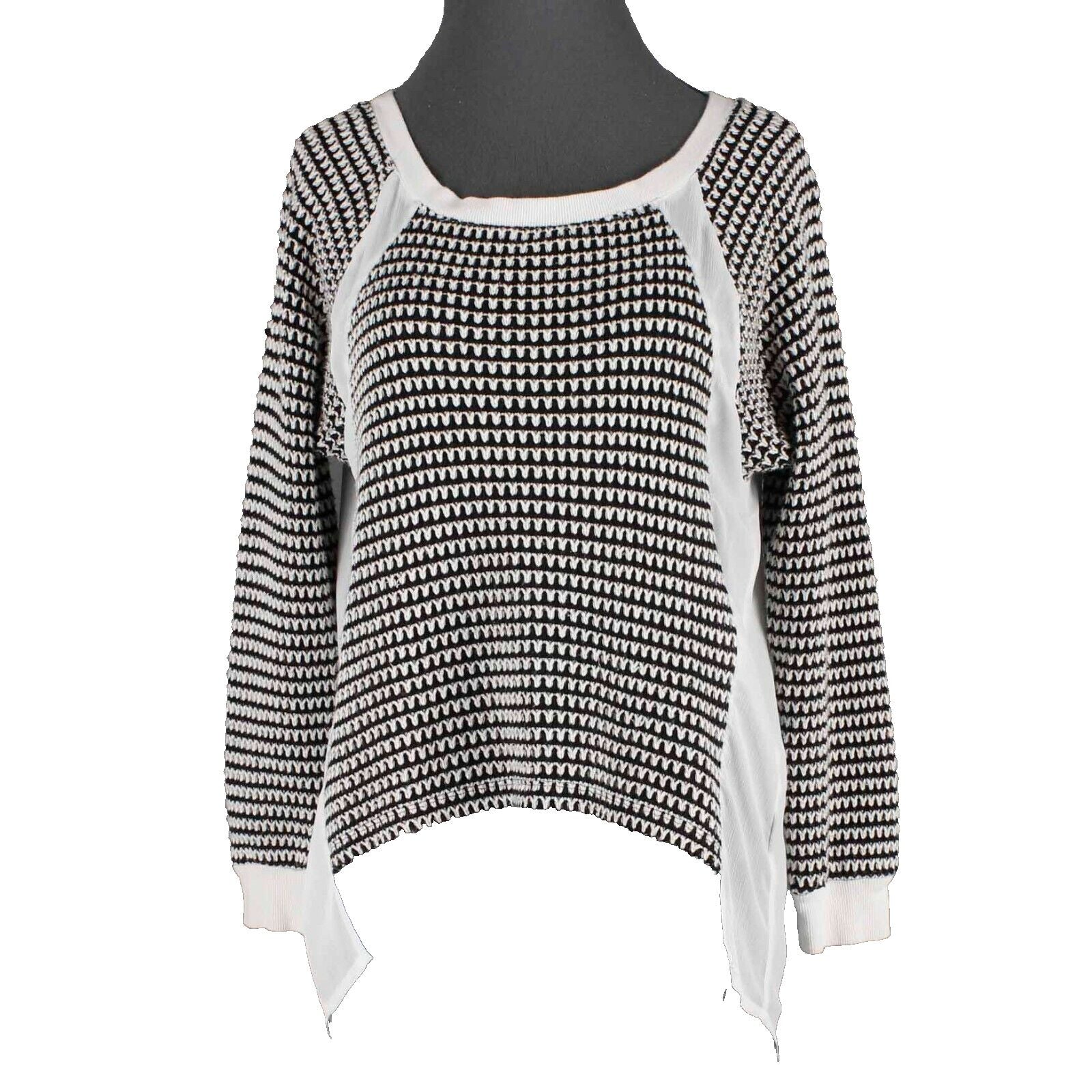 Sanctuary Sz XS Black White Knit Front Sheer Back Hi Lo Cotton Blend Top
