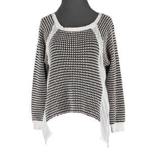 Sanctuary Sz XS Black White Knit Front Sheer Back Hi Lo Cotton Blend Top
