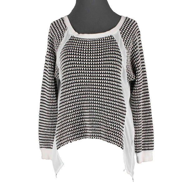 Sanctuary Sz XS Black White Knit Front Sheer Back Hi Lo Cotton Blend Top