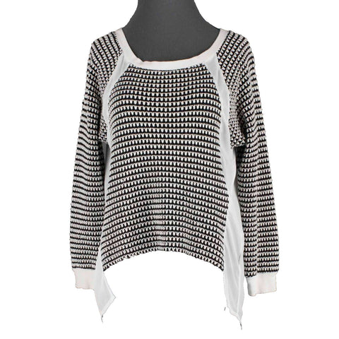 Sanctuary Sz XS Black White Knit Front Sheer Back Hi Lo Cotton Blend Top