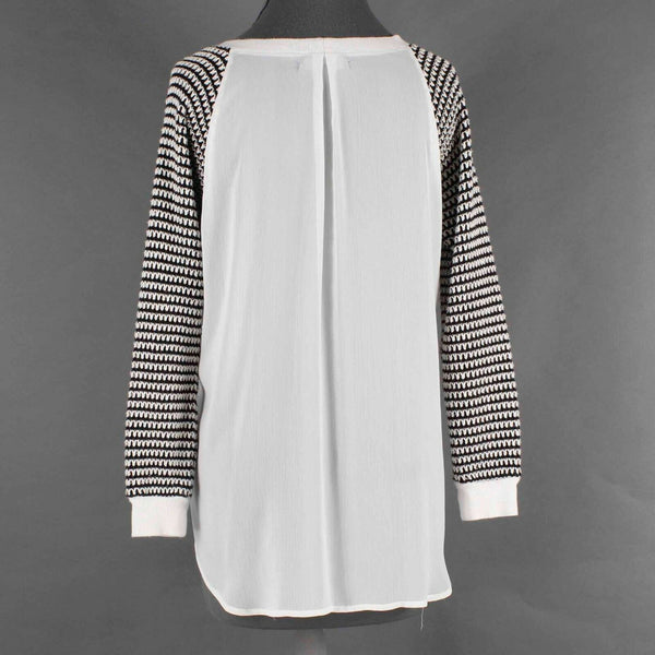 Sanctuary Sz XS Black White Knit Front Sheer Back Hi Lo Cotton Blend Top