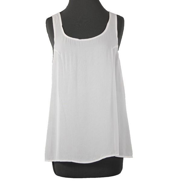 TAS NEW $110 Sz S White Sheer Sleeveless Basic Tank 100% Rayon Top