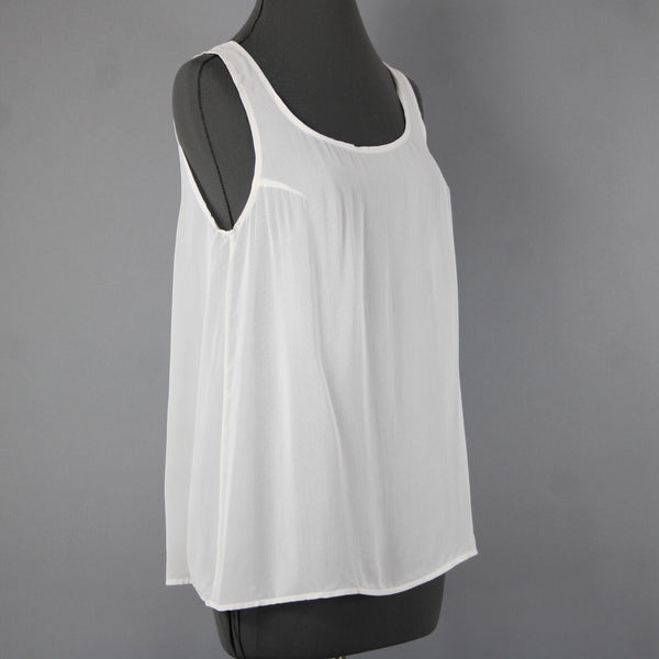 TAS NEW $110 Sz S White Sheer Sleeveless Basic Tank 100% Rayon Top