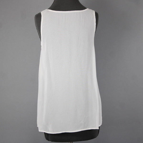 TAS NEW $110 Sz S White Sheer Sleeveless Basic Tank 100% Rayon Top
