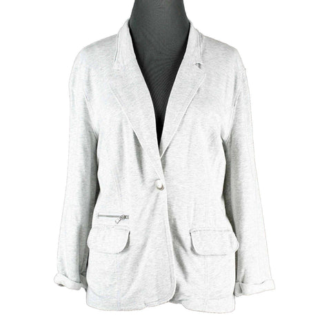 Chicos Zenergy Sz 1 Heathered Gray One Snap Cotton Modal Blend Knit Jacket