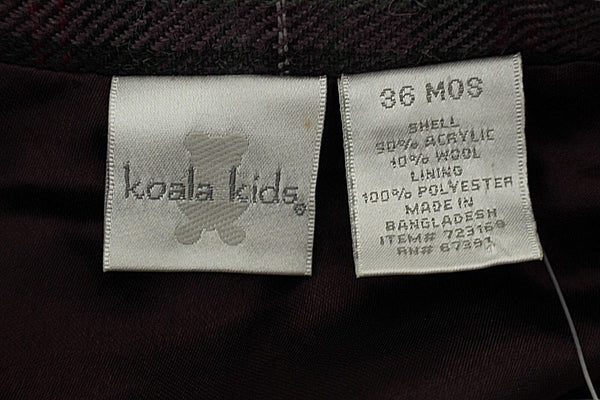 Koala Kids NEW $21 Sz 36 mo Plum Charcoal Plaid Acrylic Wool Polyester Jacket