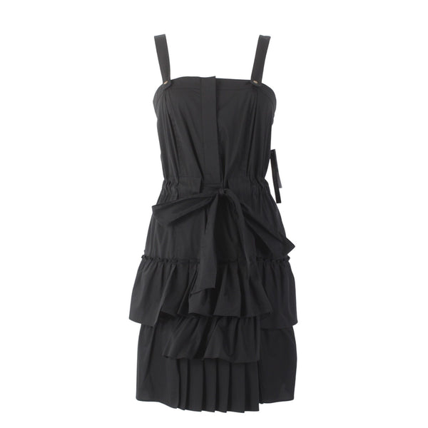 Cynthia Steffe Dress NEW $255 Sz 8 Black Ruffled Square Neck Cotton Dress