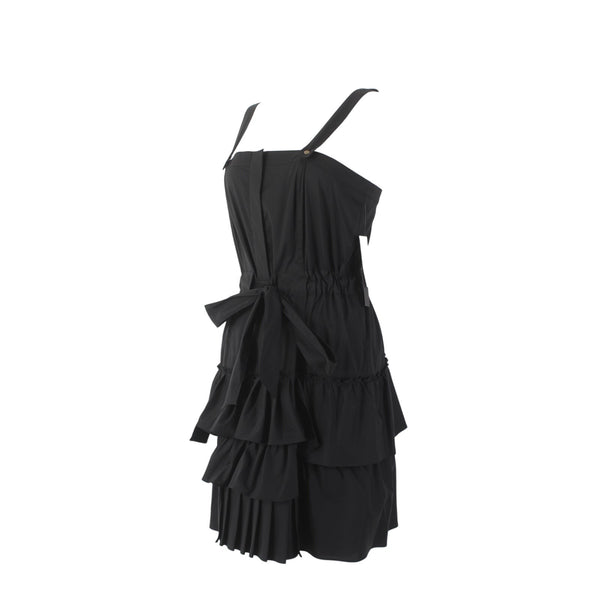 Cynthia Steffe Dress NEW $255 Sz 8 Black Ruffled Square Neck Cotton Dress
