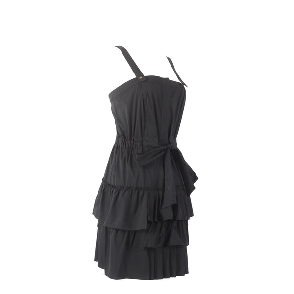 Cynthia Steffe Dress NEW $255 Sz 8 Black Ruffled Square Neck Cotton Dress