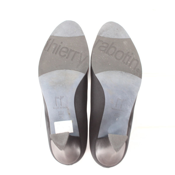 Thierry Rabotin Heels Flair Sz 38 Black Slip On Micro Fiber Leather 2" Heels