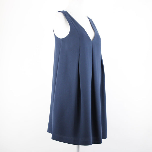 BcbGeneration Sz XS Navy Blue V Neck Flowy Lined 100% Polyester Acetate Dress