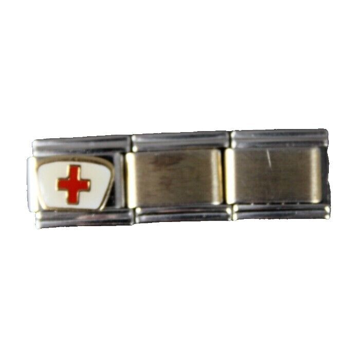 Stainless Steel Red Cross Nurse Cap Elastic Stretch Chain Link Italian Charm
