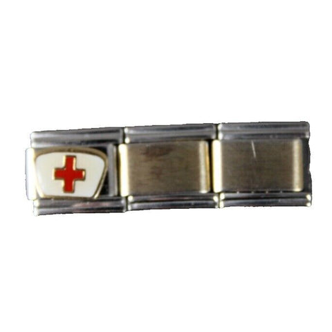 Stainless Steel Red Cross Nurse Cap Elastic Stretch Chain Link Italian Charm