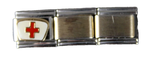 Stainless Steel Red Cross Nurse Cap Elastic Stretch Chain Link Italian Charm