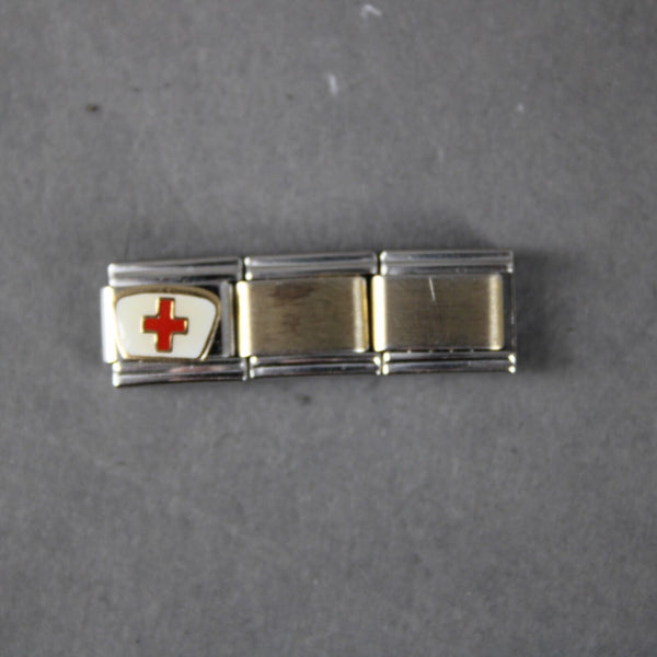 Stainless Steel Red Cross Nurse Cap Elastic Stretch Chain Link Italian Charm