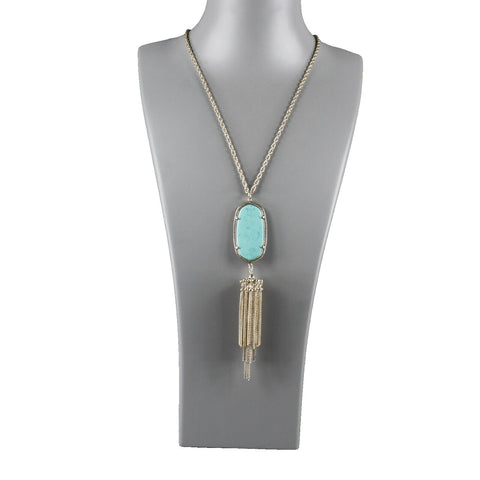 Kendra Scott Aqua Tassle 15" Ext 1.5" Goldtone Lobster Claw Necklace