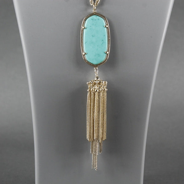 Kendra Scott Aqua Tassle 15" Ext 1.5" Goldtone Lobster Claw Necklace