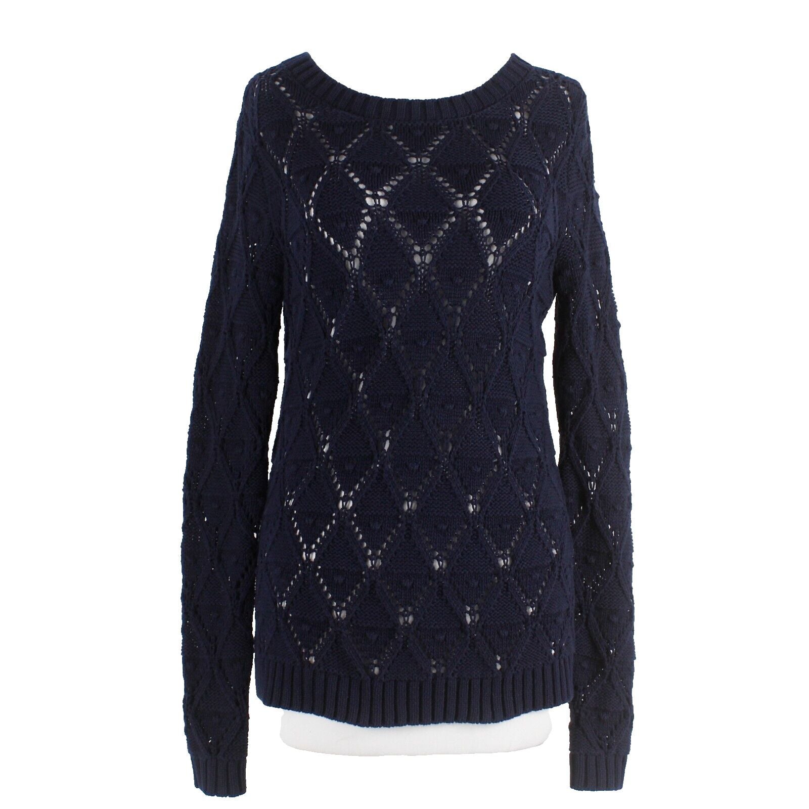 Tommy Hilfiger Sz S/P Navy Blue Red Textured Pullover 100% Cotton Knit Sweater