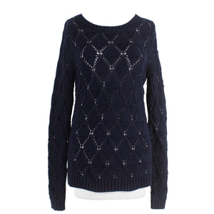 Tommy Hilfiger Sz S/P Navy Blue Red Textured Pullover 100% Cotton Knit Sweater
